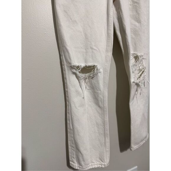 Agolde Button-Fly Riley High Rise Distressed Straight Crop Jeans Sz 28 Off White - Picture 3 of 12